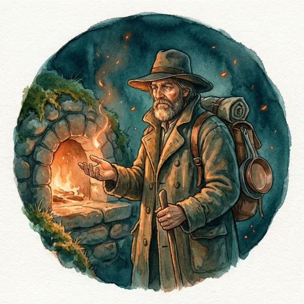 Elias Fable, the founder, at his stone oven with a single spark rising